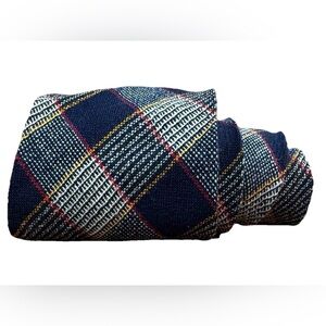 Ricardo Tartan Wool Tie Plaid Navy Blue Preppy Dark Academia School Collegiate